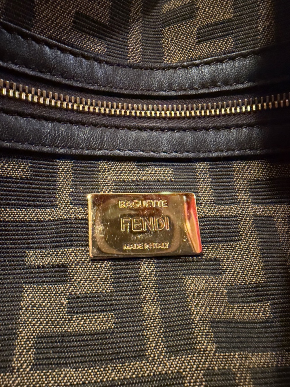 Fendi Brown and Black FF Logo Baguette Shoulder Bag with Gold Hardware - Picture 8 of 13